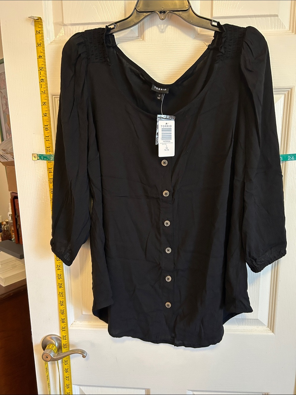 torrid Black Button-Front Peasant Blouse